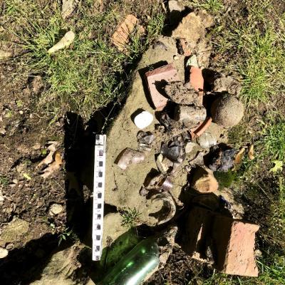 Artifacts found along the property line at St. Oliver's Basilica Site