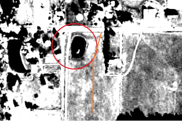 2006 Aerial photograph of site, with potential location of earthwork in red