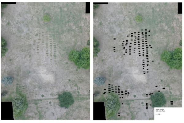 Map of graves apparent from the drone survey.